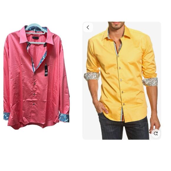Jared Lang Deep Pink ButtonUp Slim Fit Paisley Contrast Roll Tab Slv 3X NWT $155 - Picture 1 of 16